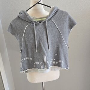 Calvin Klein Gray Cropped Sleeveless Hoodie
